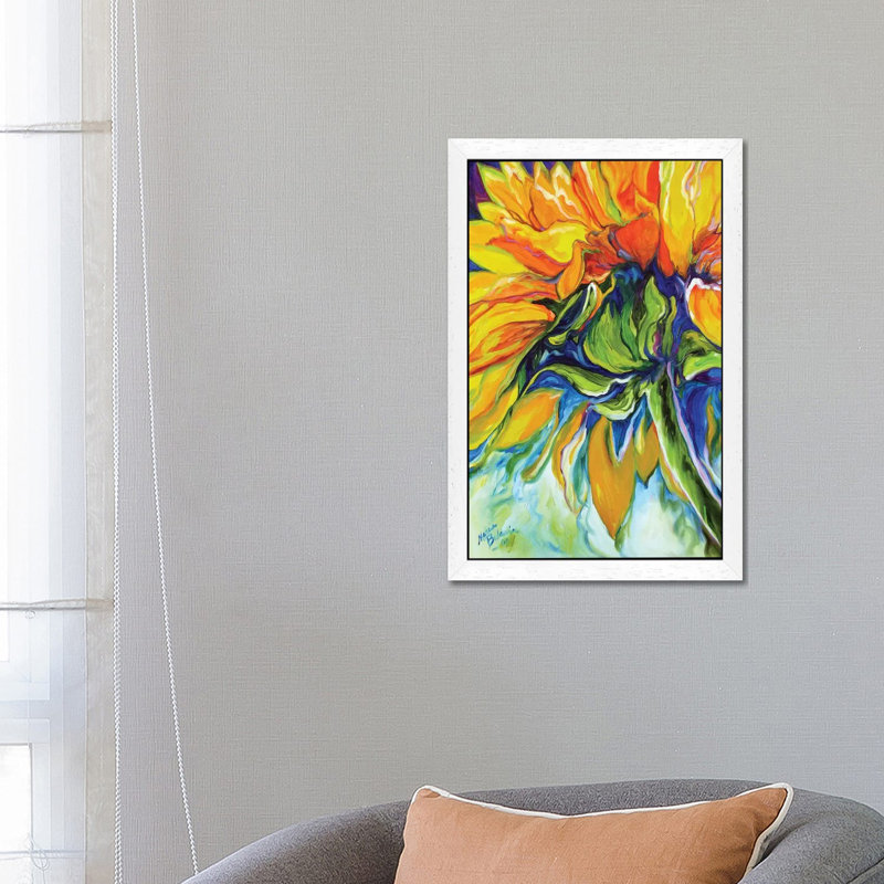 Sunflower In July by Marcia Baldwin - Floater Frame Painting on Canvas, White Framed