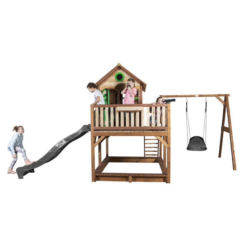 AXI 613cm W x 277cm D Outdoor Hemlock Wood Playhouse, Brown/Green/Grey