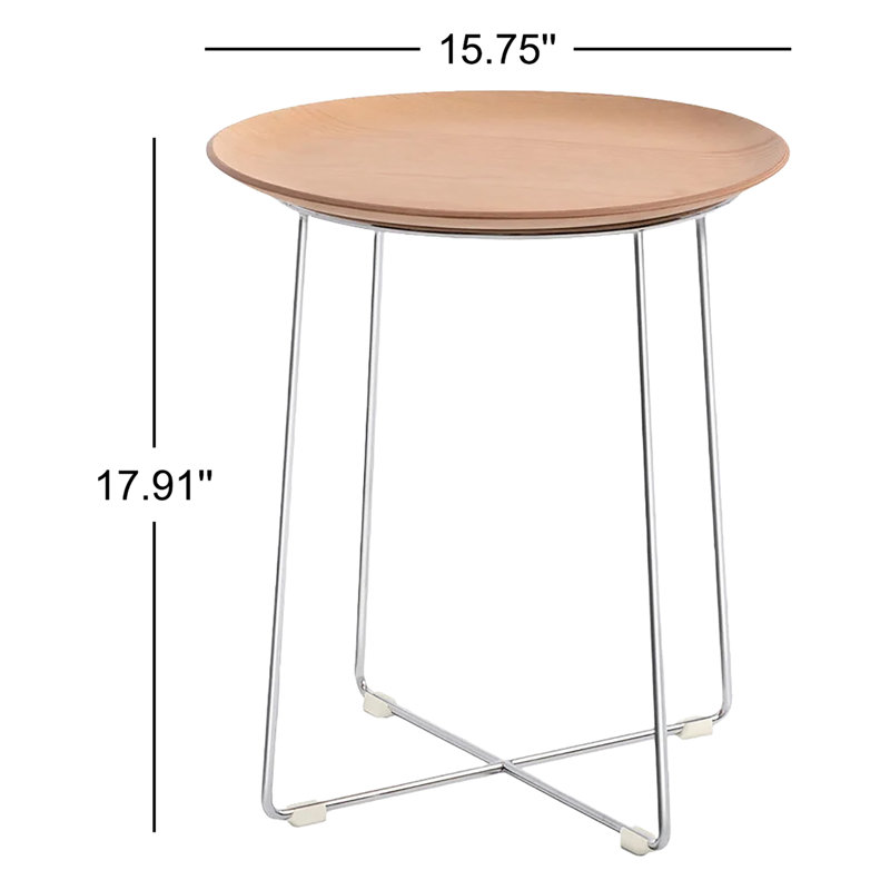 Al Solid Wood End Table, Chrome, Light Wood
