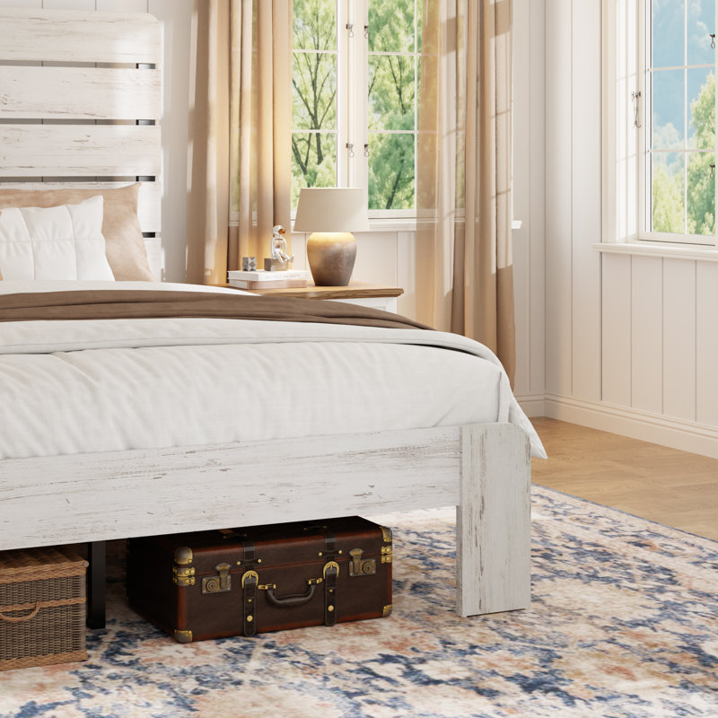 Wooden Bed Frame with Headboard, Queen, White