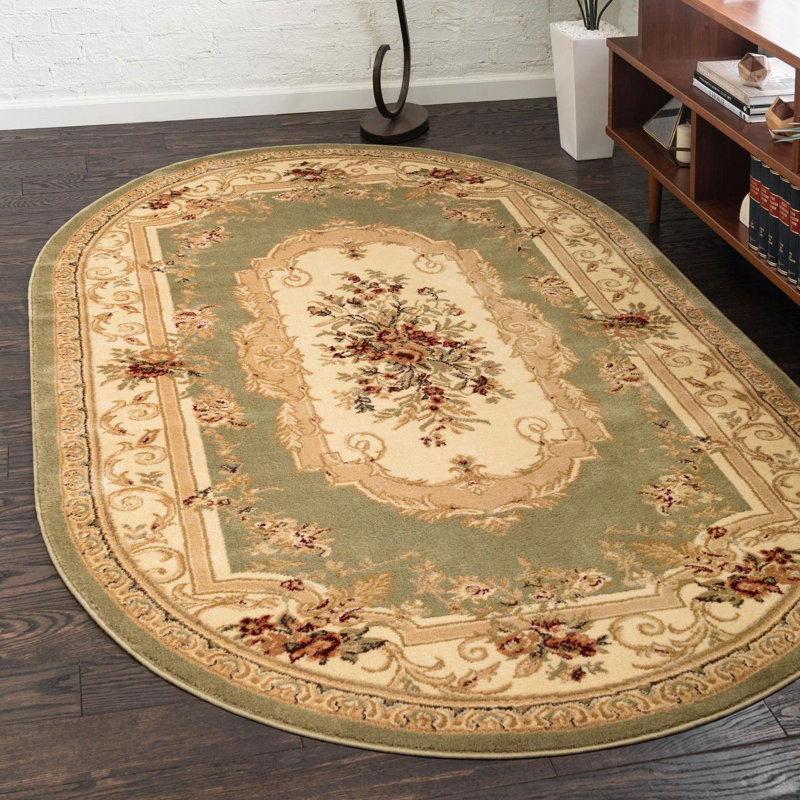 Aracelia Green/Beige Area Rug, Oval 4'1" x 6'1", Green/Beige