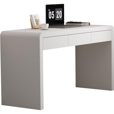 Bureau de direction avec tiroirs, bureau d'ordinateur blanc avec tiroirs avec planche de bois épaisse laquée à trois couches, bureau à domicile moderne de 55 pouces pour bureau, salon, chambre à coucher