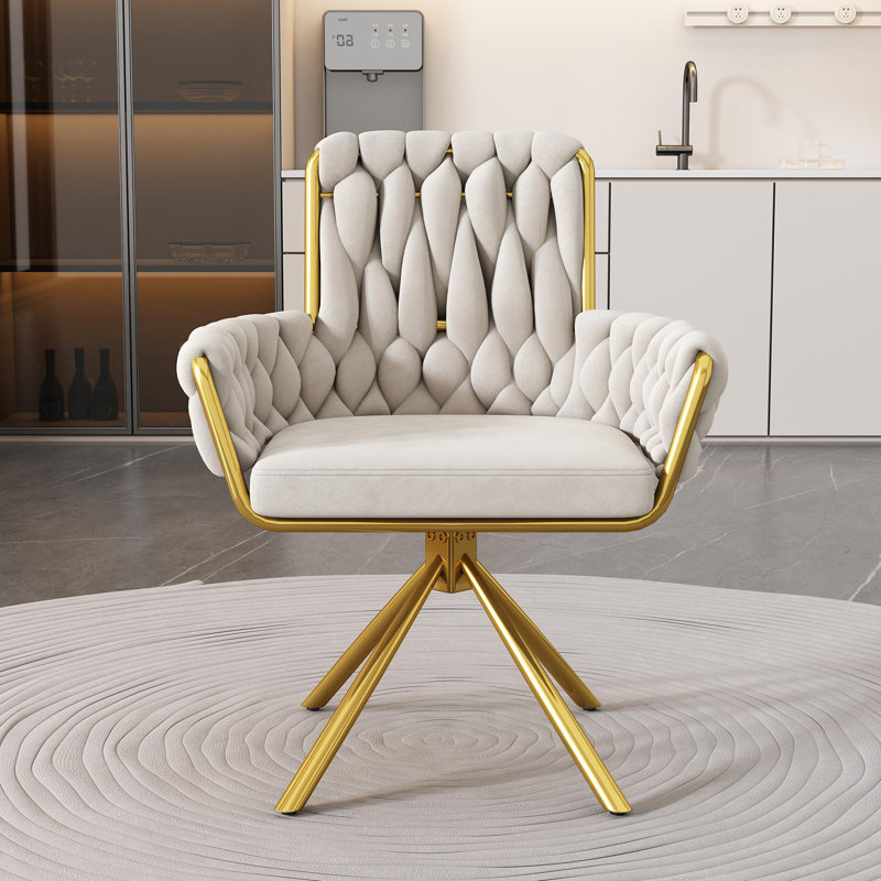 Avakate 46cm H Velvet Upholstered Metal Armchair, Beige, 1