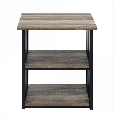 Antique Oak and Black 3-Shelf Bedroom Nightstand