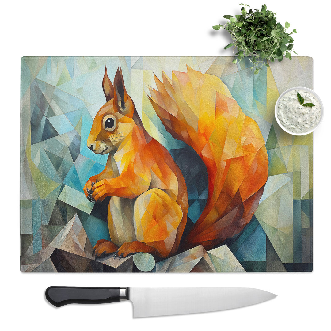 Squirrel Cubism  Glass Chopping Board