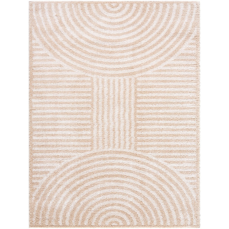 Beige Modern Shaggy Washable Rug, Geometric Anti-Slip Rug For Living Room, Dining Room, Bedroom, Kitchen