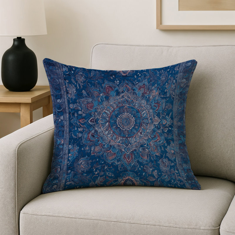 Coussin décoratif intérieur / extérieur gris Modern Modern, Carré 16 po, Bleu oriental oriental