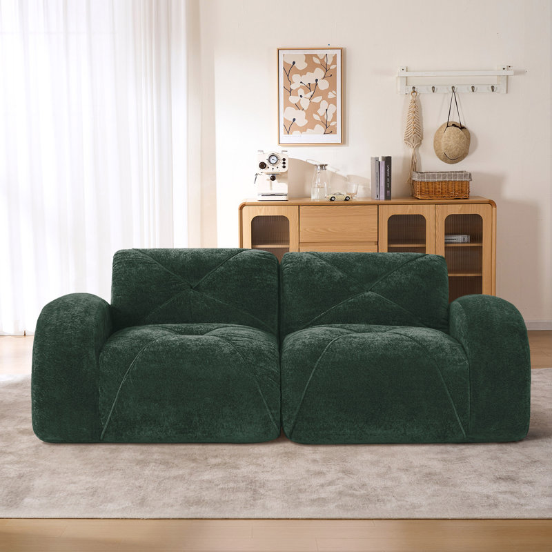 Klyrith 2-Piece Tufted U-Shaped Modular Sofa Couch,No Assembly Required, Green Velvet