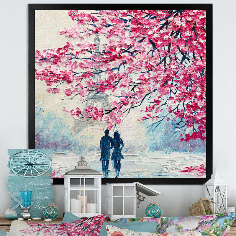 «Romantic Couple In Loves In Paris», reproduction d'art sur toile traditionnelle, Cadre photo noir