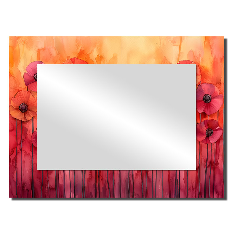 Coucher de soleil coucher de soleil avec fleurs violettes - Miroir Violets - impression sur métal, 24" x 32"