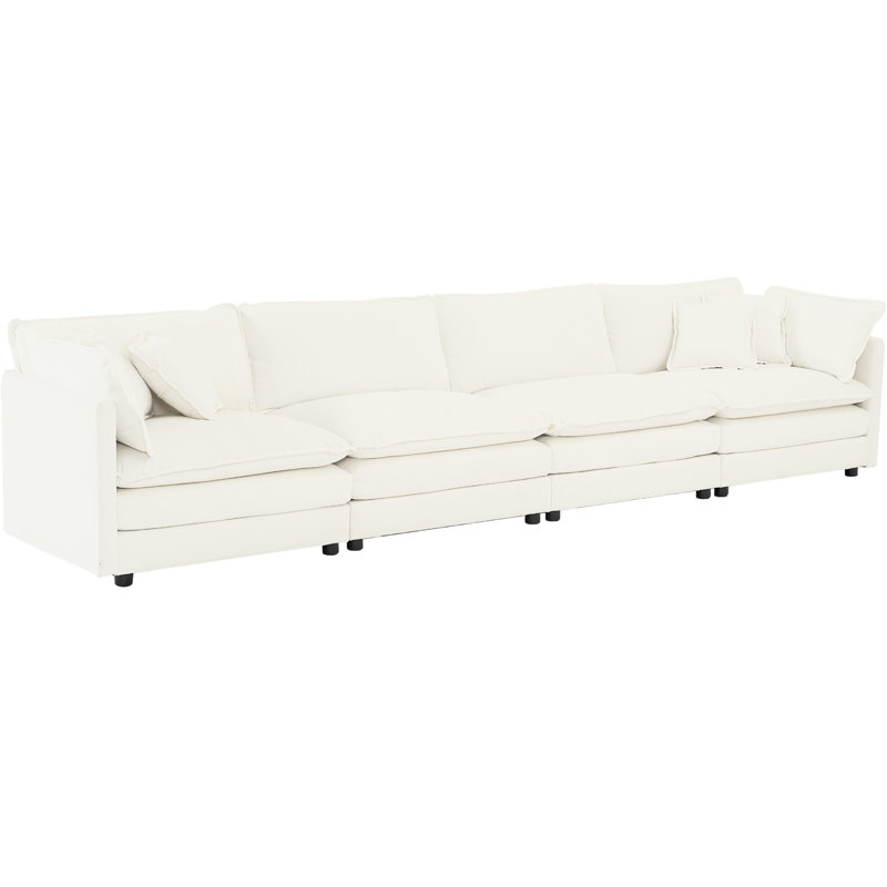 Canapé confortable en tissu chenille 4 places avec structure en bois massif