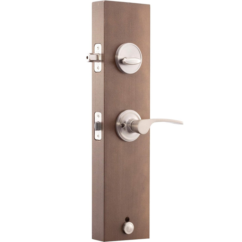 Jeu poignées avec verrou cylindrique simple et levier et rosette de porte, Acier inoxydable satiné, Gauche
