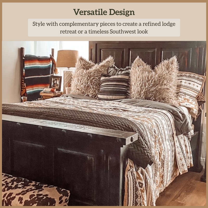 Desert Sage Gray/Tan/White Aztec Print Cotton Southwestern Style Reversible Quilt Set, King Quilt + 2 King Shams