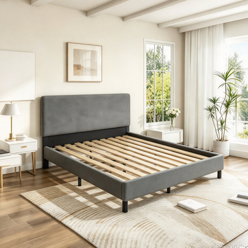 Grand lit en lattes de sommier en bois, Grand lit