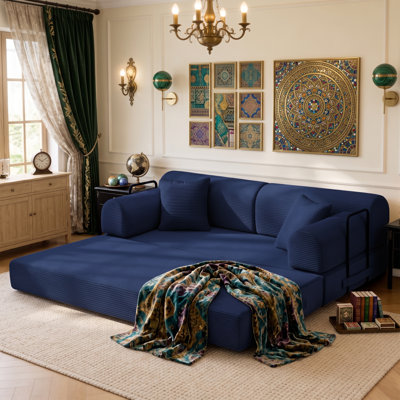 Bouclé Convertible Sleeper Sofa Bed with No Assembly Required, 4-in-1 Modular Floor Sofa