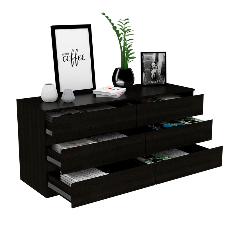 Commode double 6 tiroirs, plateau supérieur, Noir