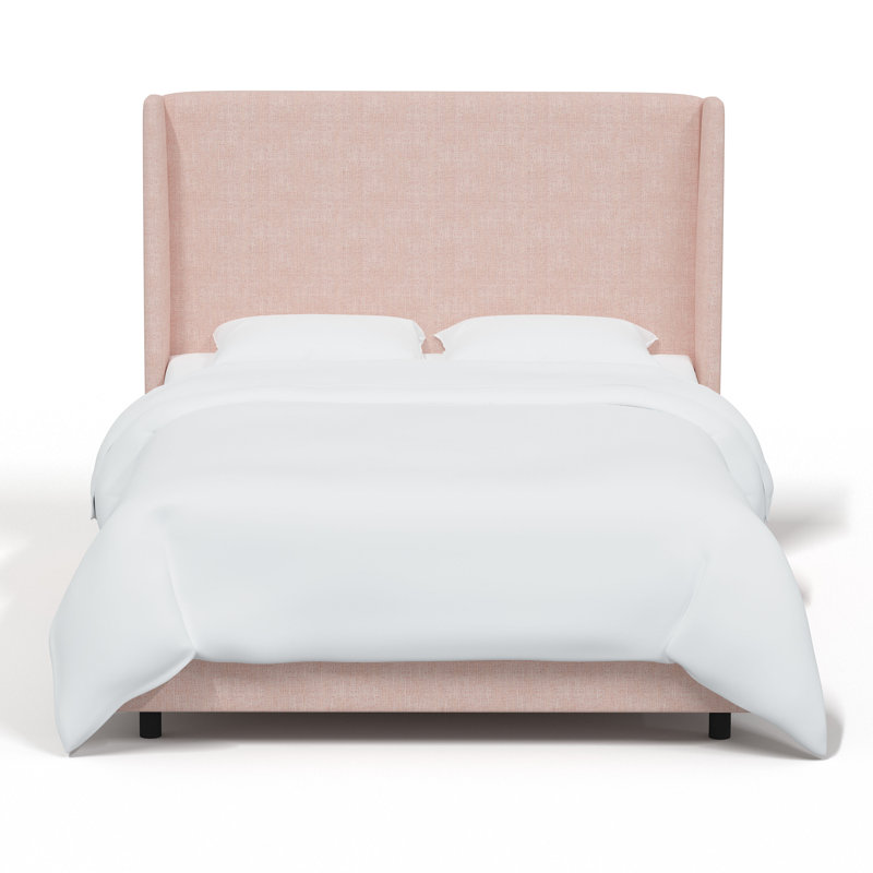 Lit tapissier standard à profil bas, Lin quartz rose texturé Zuma, Grand