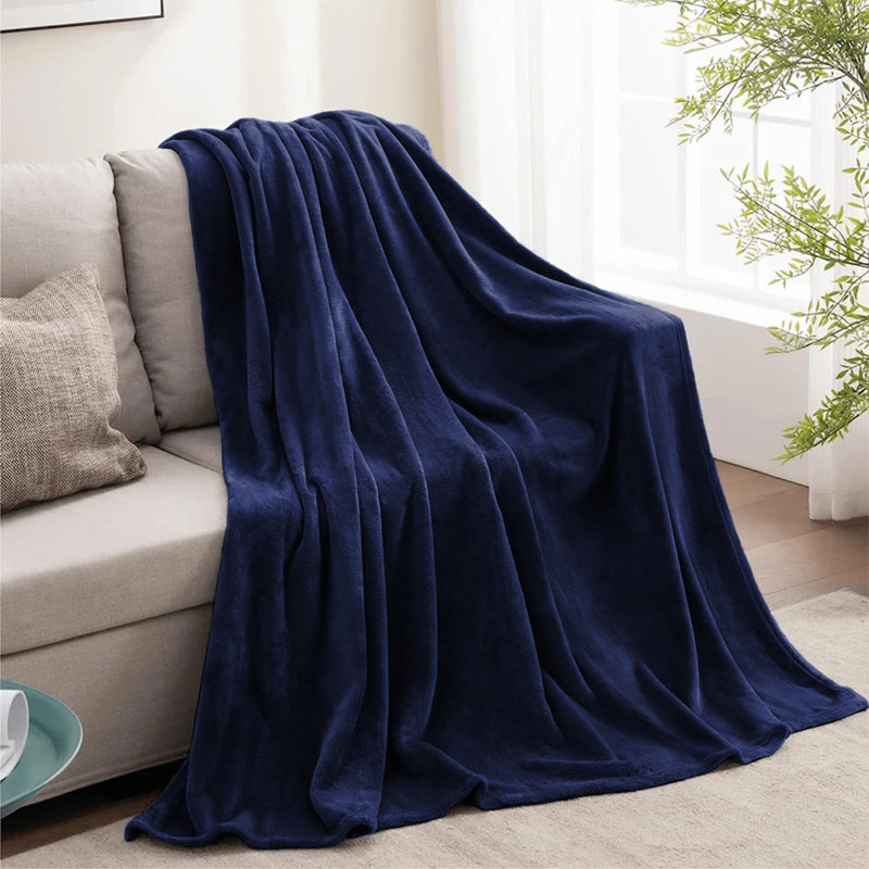 Ultra Soft Plush Faux Fur Reversible Fleece Blanket, Navy, King