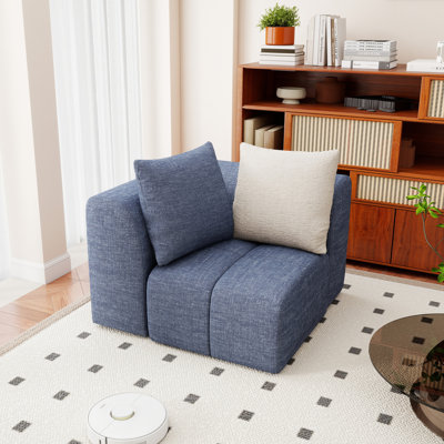 38" Compression Chenille Frameless Modular Corner Chair, Upholstered Memory Foam Sectional Component with 2 Pillows