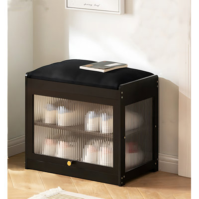 Banc de rangement transparent pour chaussures en bambou