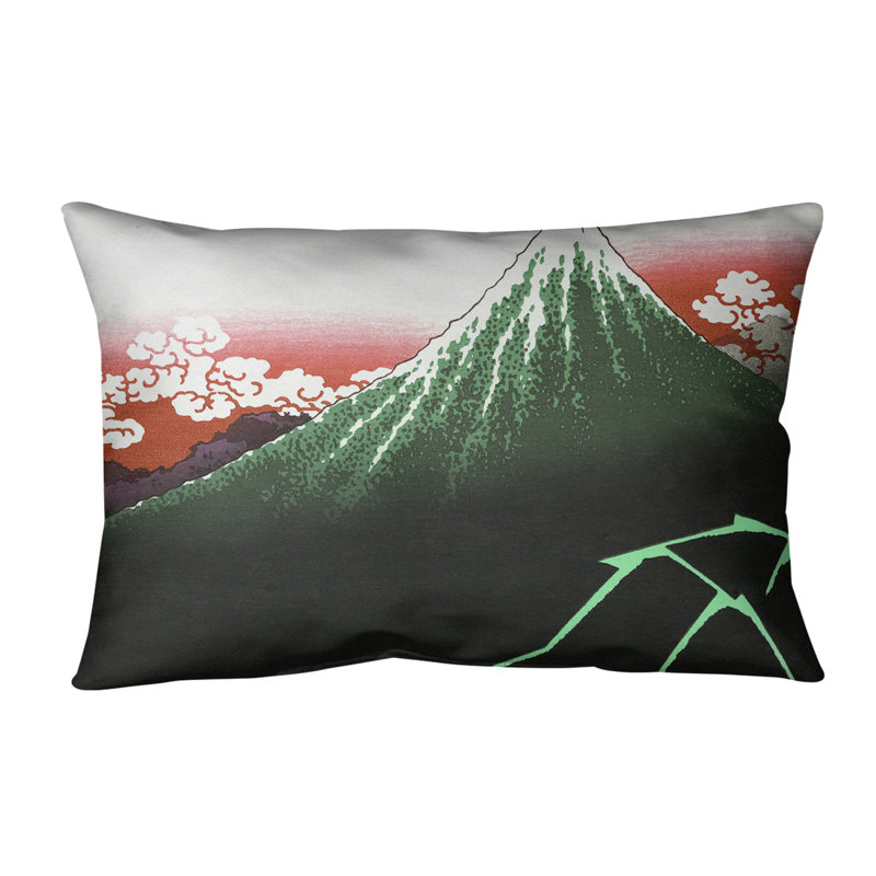 Coussin lombaire en lin katsushika hokusai, lightning, Vert / Rouge