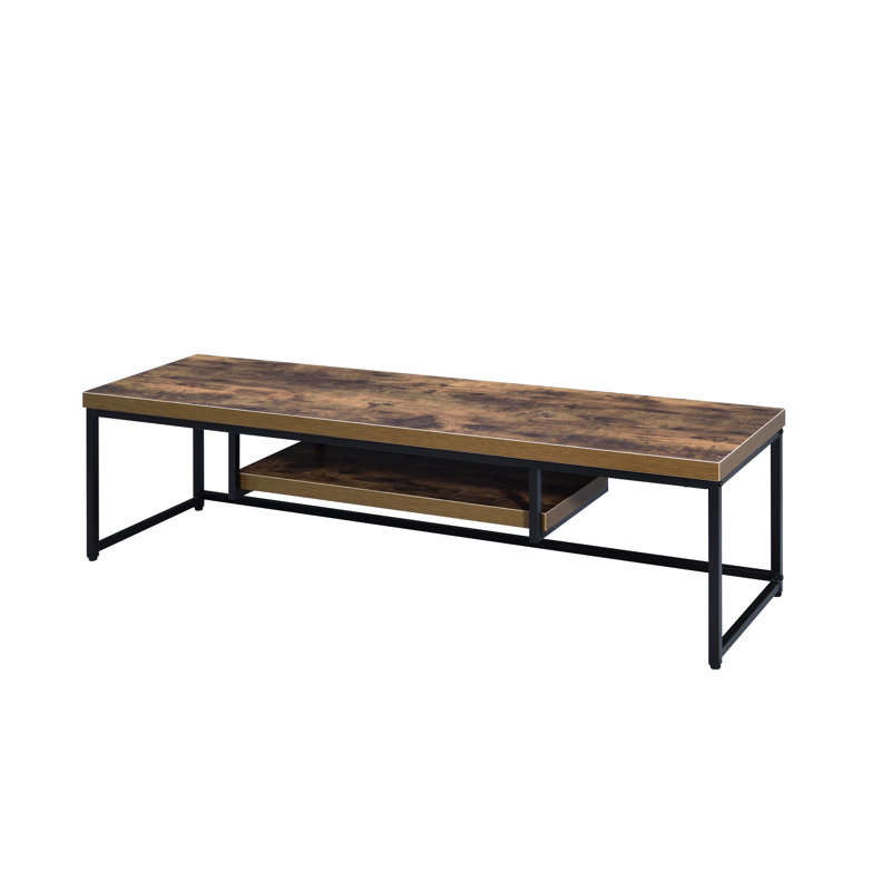 Weathered Oak & Black Metal Finish TV Stand, 16”H x 59”L x 36”W