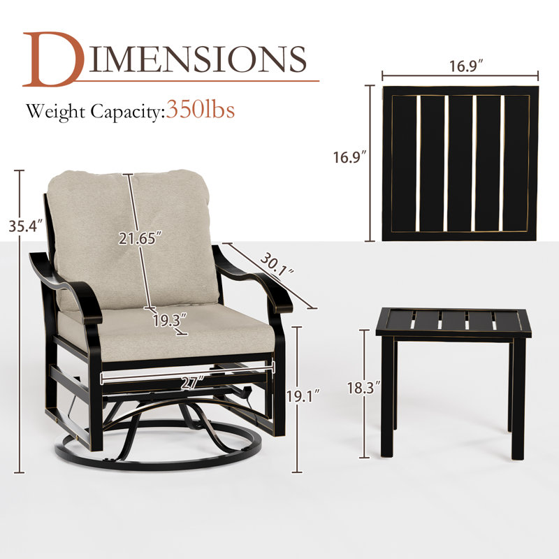 Terriana 2-Person Outdoor Seating Group with Cushions,Metal Swivel Glider Chair, Beige
