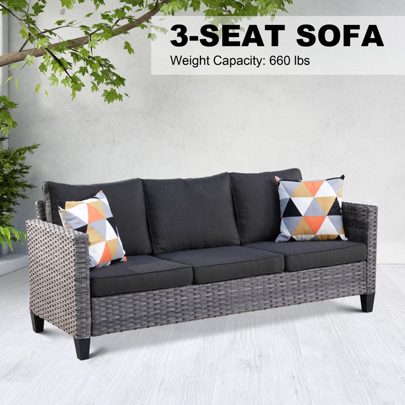 GRST Wicker/Rattan 7-Person Seating Group with Cushions, Black