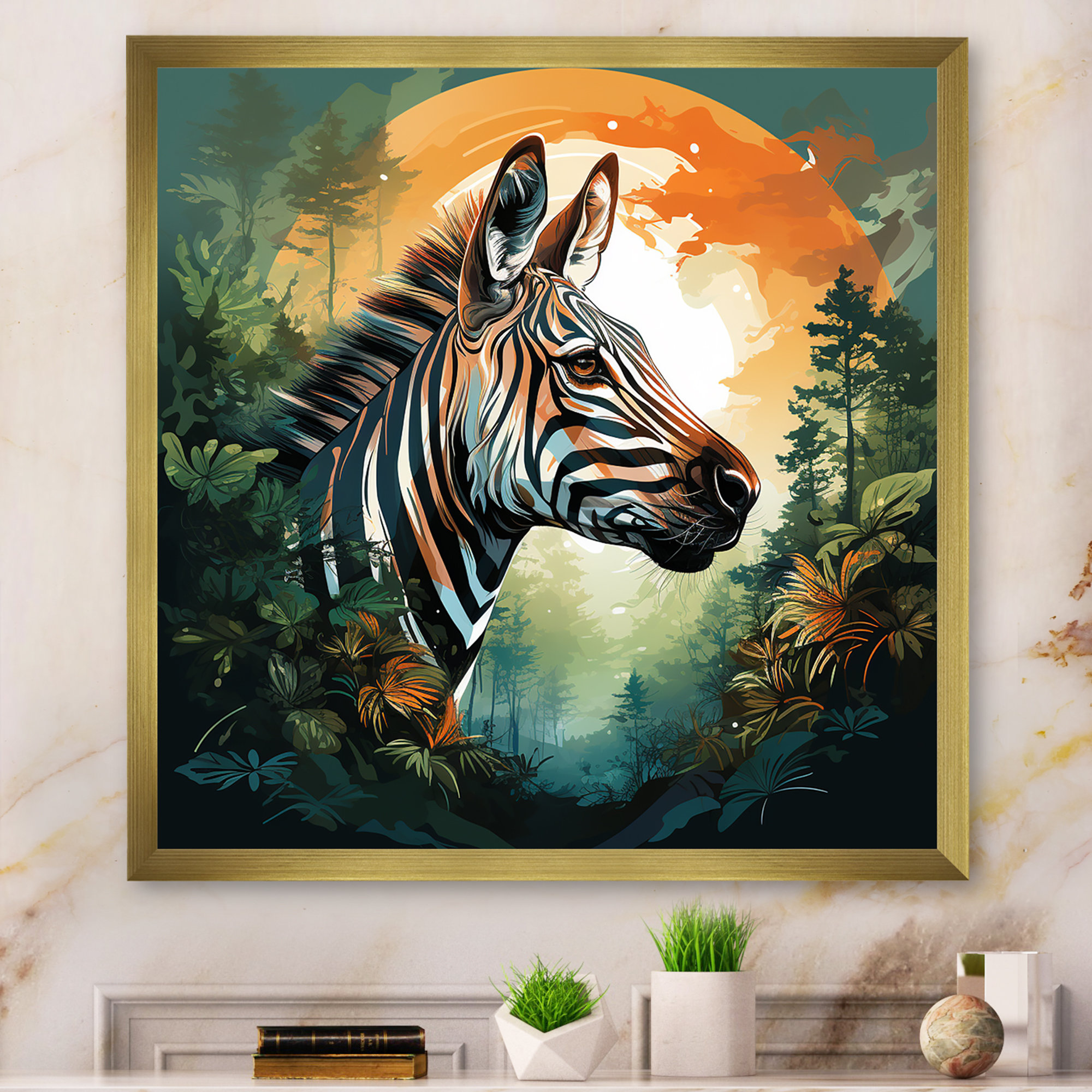 Bungalow Rose Elegant Sunset Zebra Portrait - Zebra Animal Wall Art ...