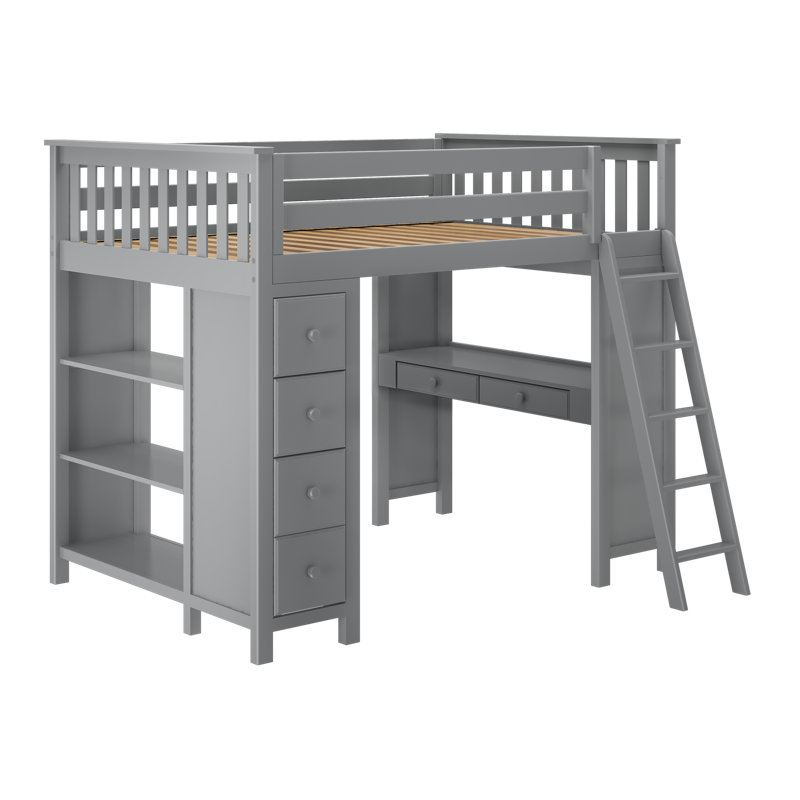 Lennon Kids Full Loft Bed with Drawers, Gray
