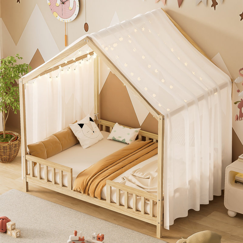 Lit double avec baldaquin et balustrades hautes, Naturel