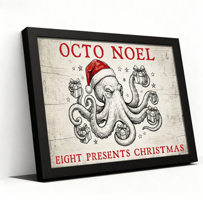 Octo Noël Pieuvre Noël Chapeau de Père Noël Huit Cadeaux Tableau sur Toile Enveloppée