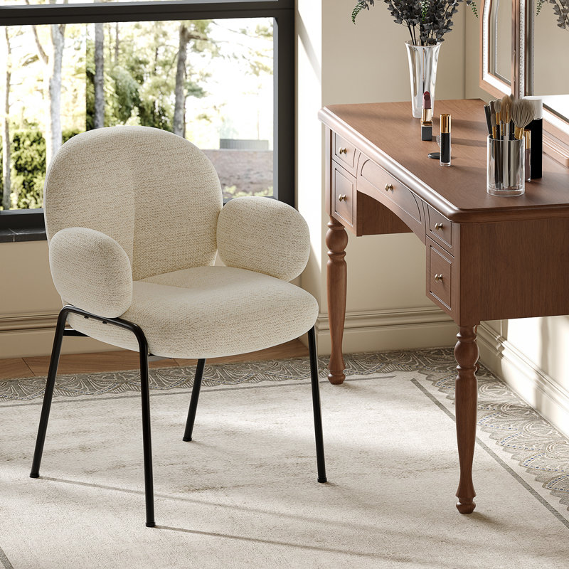 Anston 46cm H Linen Upholstered Metal Upholstered Back Armchair, Beige Linen