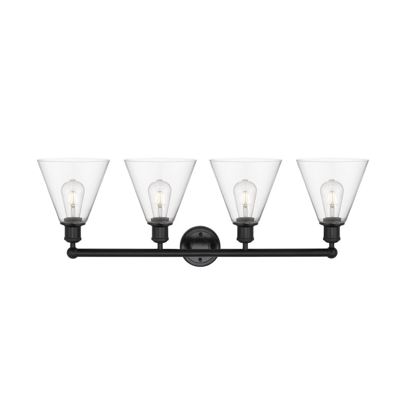Éclairage de salle de bain à intensité variable à 4 lumières Mallery, Transparent, Noir mat