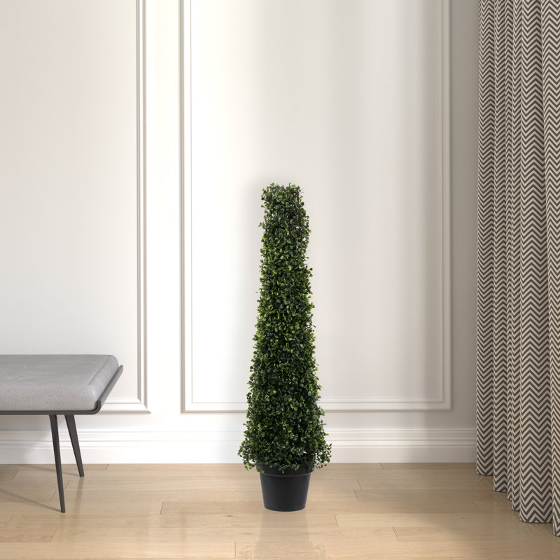 Cône de buis artificiel en pot UV, H 60 po x l 25 po x P 25 po
