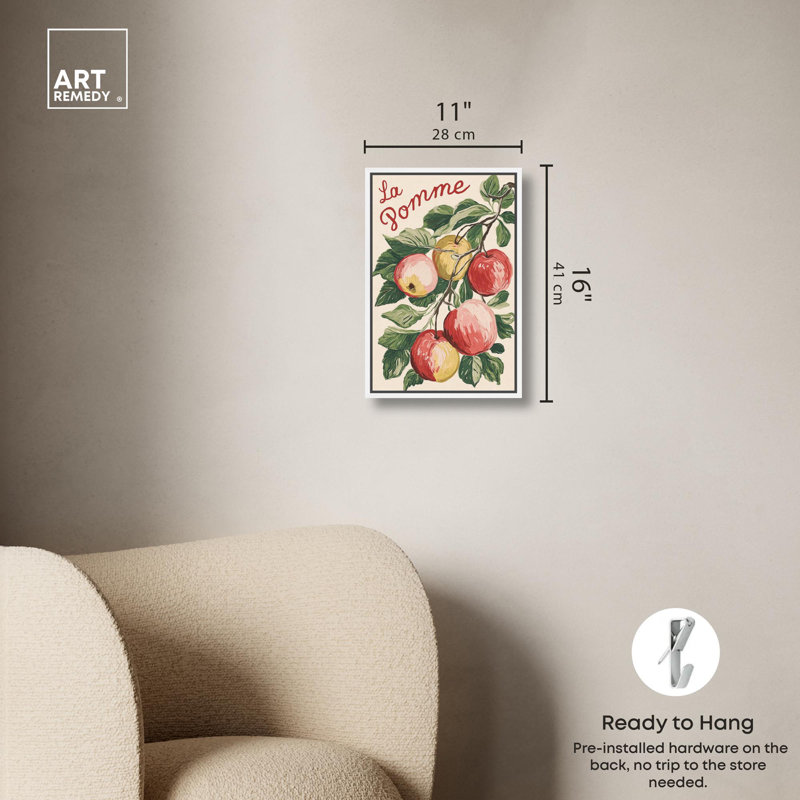 «La Pomme Kitchen Decor» par Art Remedy, H 15 po x l 10 po, Cadre blanc