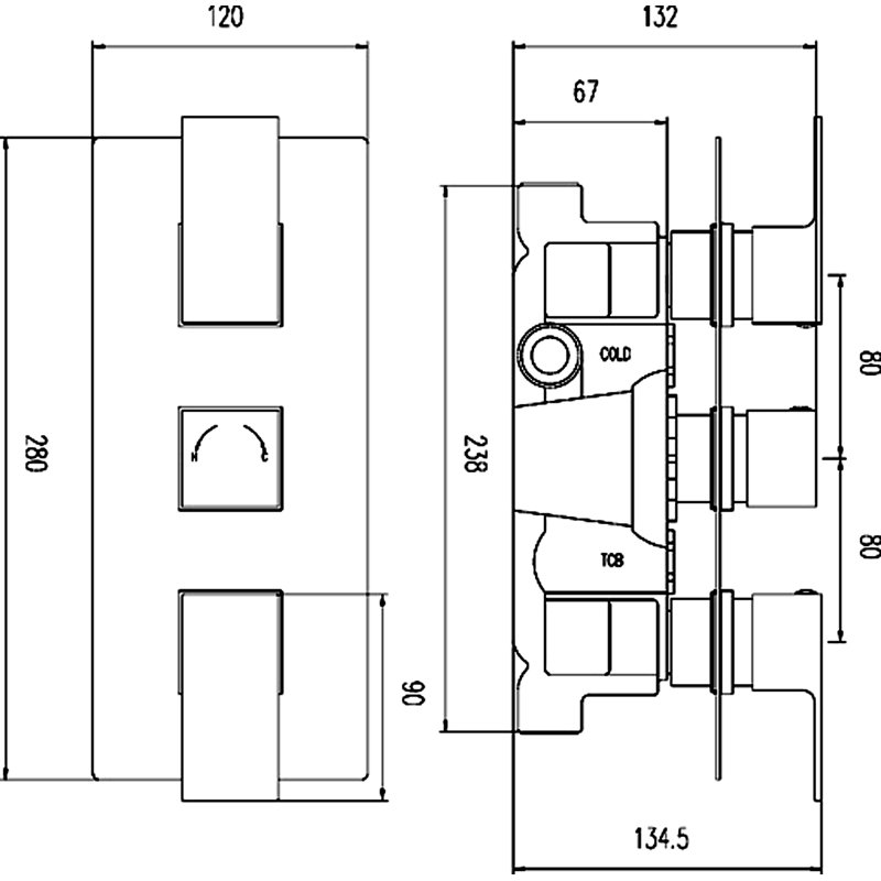 Art Triple Concealed Thermostatic/Diverter Shower Valve