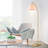 62" Floor Lamp, Brass, Off-White Fabric Shade, On/Off Rotary Switch On Socket, 6-Foot Clear Cord