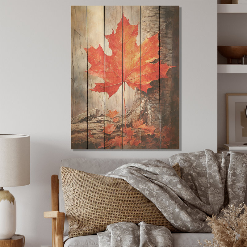 Érable Mark Autum Red I - arbre érable, art sur bois de pin naturel, H 20 po x l 10 po