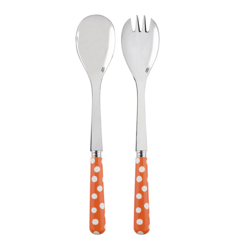 Sabre Paris - Salad Cutlery Set White Dots, Orange