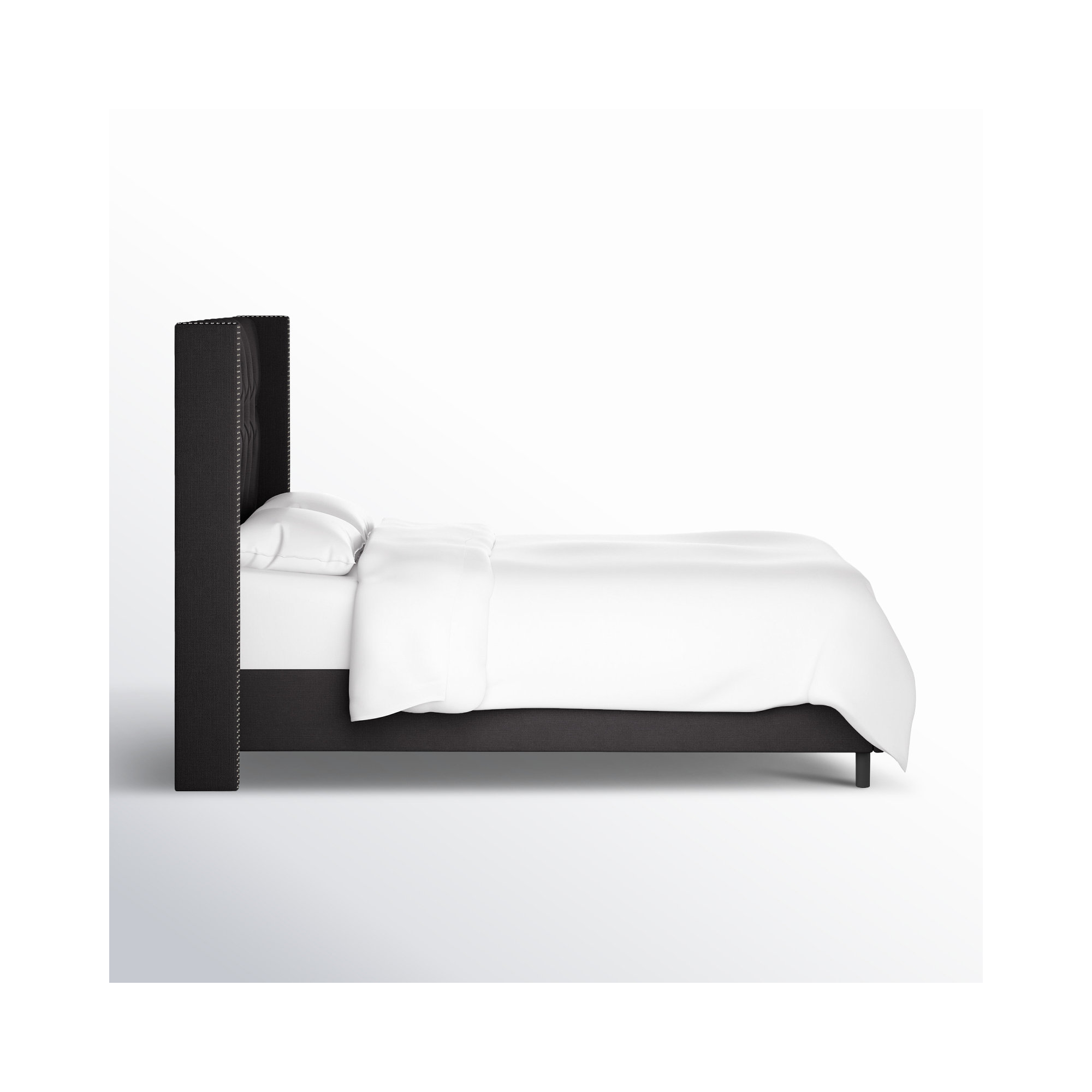 Breckin Upholstered Wingback Bed, Classic Black Linen, Twin