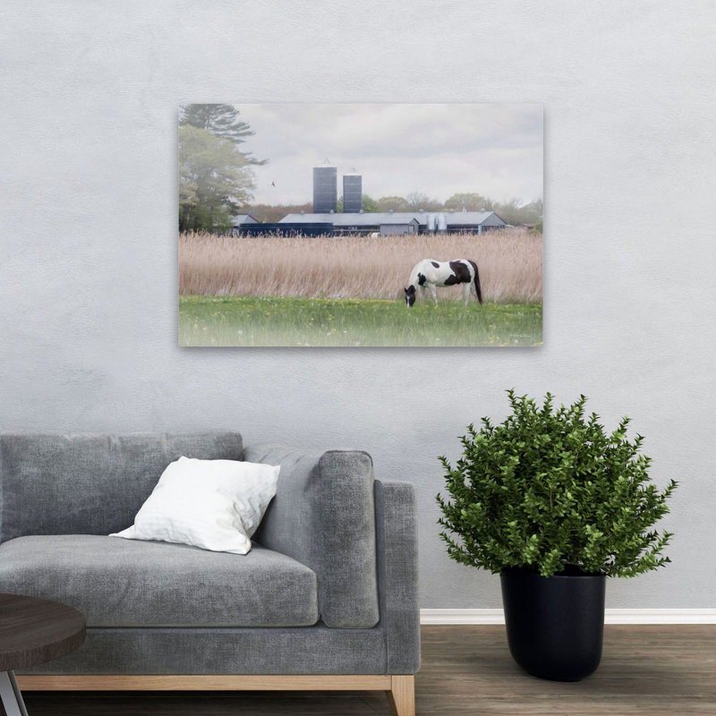 Paint My Day - Art contemporain champ de ferme avec silos à cheval, H 32 po x l 48 po