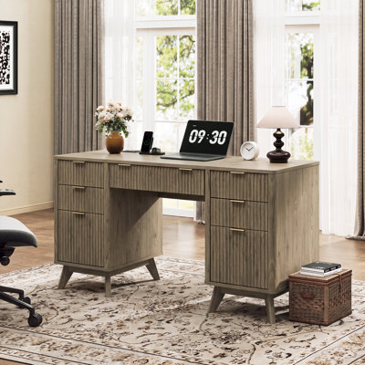 Bureau de direction cannelé de 152 cm (60 po) avec station de recharge et tiroir à dossiers suspendus