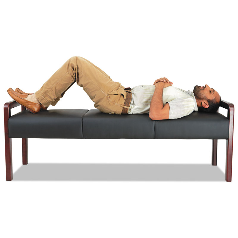 Mahogany Frame Black Leather Padded Reception Bench