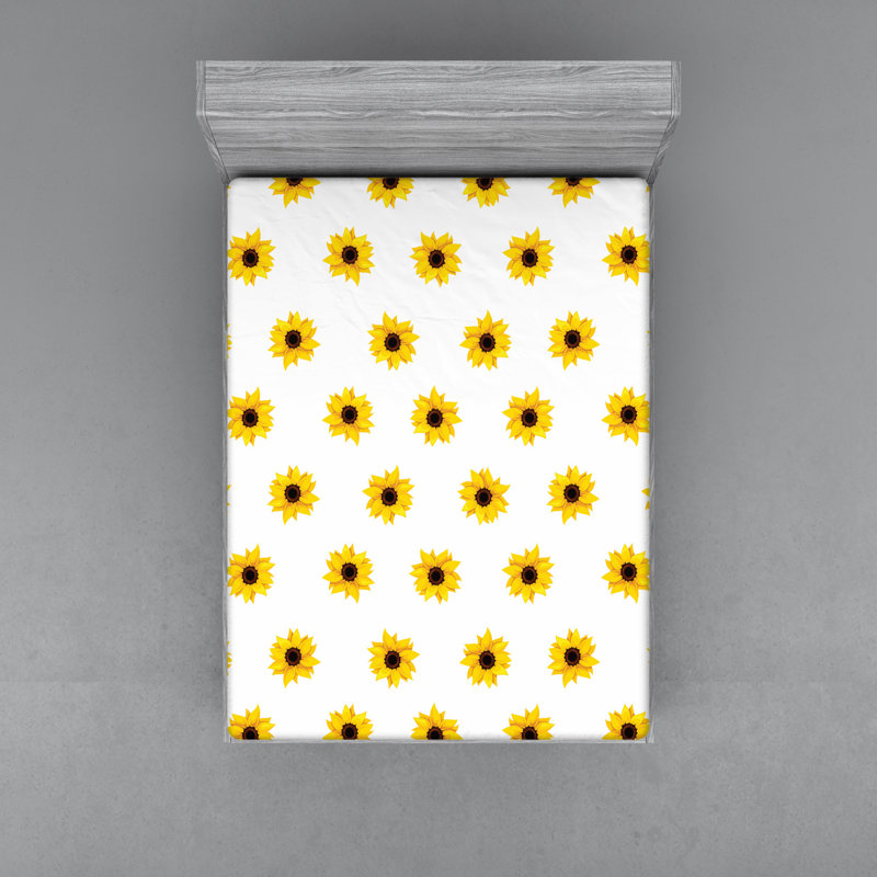 Yellow Sunflower Pattern Floral Microfibre Jersey Knit Fitted Sheet, European Kingsize (160 x 200cm)