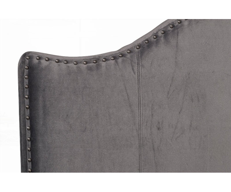 Structure de lit grand moderne et traditionnel avec revêtement en velours gris Garniture cloutée, bois massif, sans sommier tapissier (59,5 po x 82 po x H 62 po)