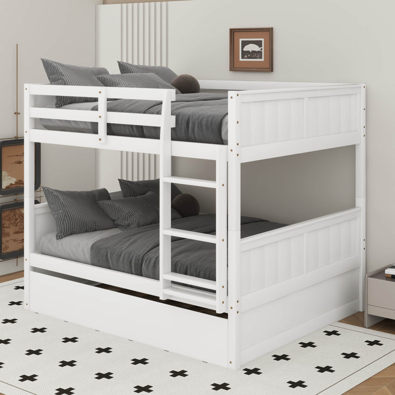 Lit double superposé au dessus d'un lit double avec lit gigogne, Blanc