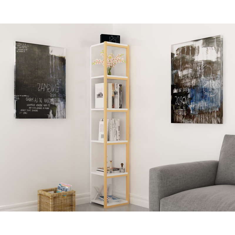 Abshire 180.cm H Stainless Steel Standard Bookcase, White/Gold
