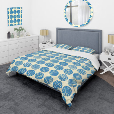 Motif de cercle bleu et crème - Ensemble de housse de couette abstrait - Microfibre de polyester
