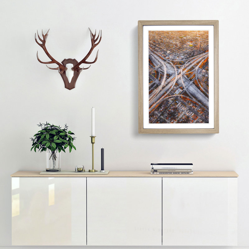 Highways of Los Angeles - Picture Frame Painting Print, 45cm H x 33cm W x 2cm D, Oak Framed
